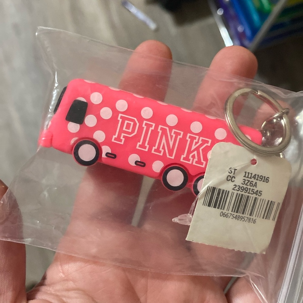 Pink bus keychain